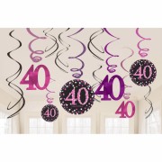 12 Deko-Wirbel 40. Geburtstag - Sparkling Pink