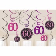 12 Deko-Wirbel 60. Geburtstag - Sparkling Pink