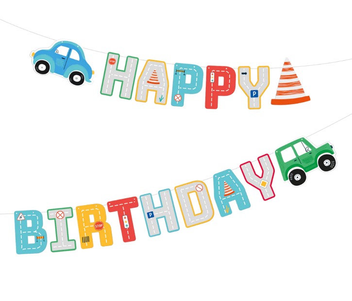 Happy Birthday Girlande Fahrzeuge