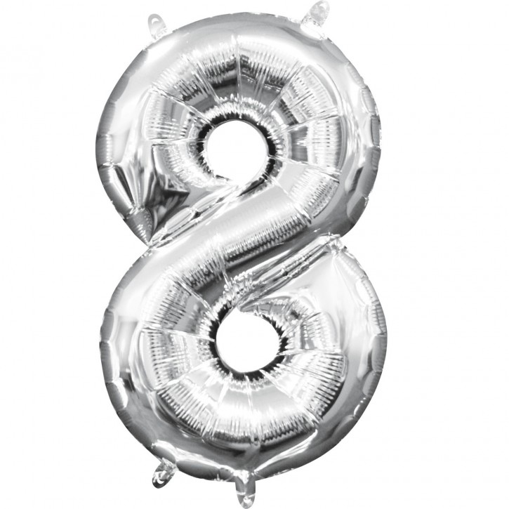Air-Filled Folienballon Silber - "8" (40cm)