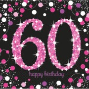 16 Servietten mit der Zahl 60 - Sparkling Pink