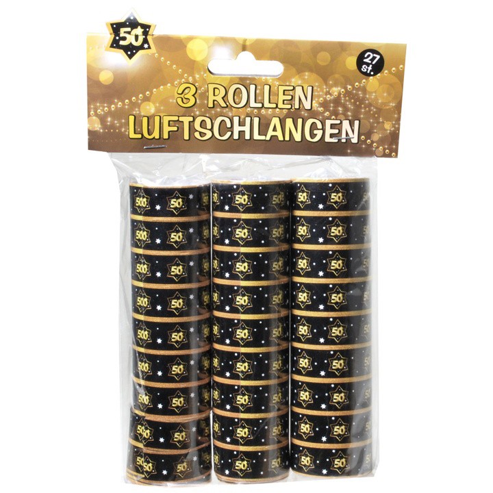 3 Luftschlangen 50. Geburtstag - schwarz/ gold