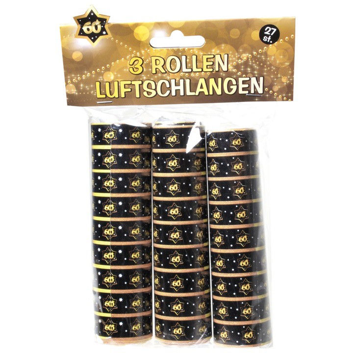 3 Luftschlangen 60. Geburtstag - schwarz/ gold