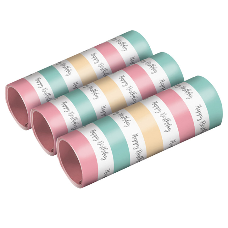 3 Rollen Luftschlangen - Happy Birthday Pastell