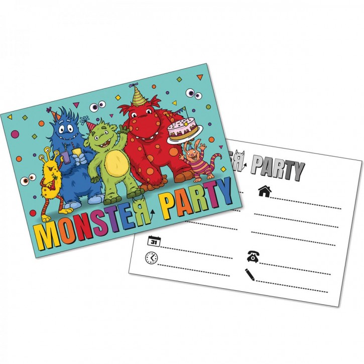 8 Einladungskarten Lustige Monster