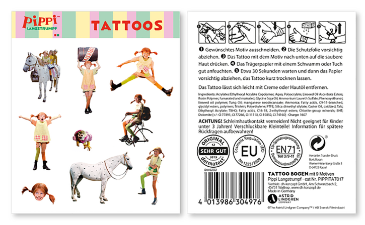 1 Tattoo-Bogen Pippi Langstrumpf