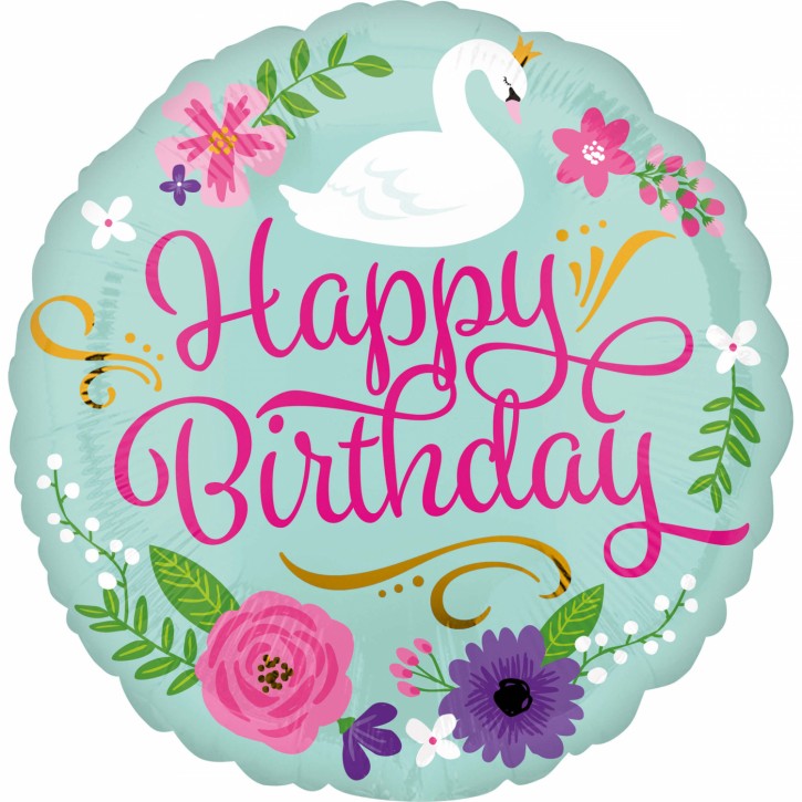 Folienballon Flower/Swan - Happy Birthday (43cm)