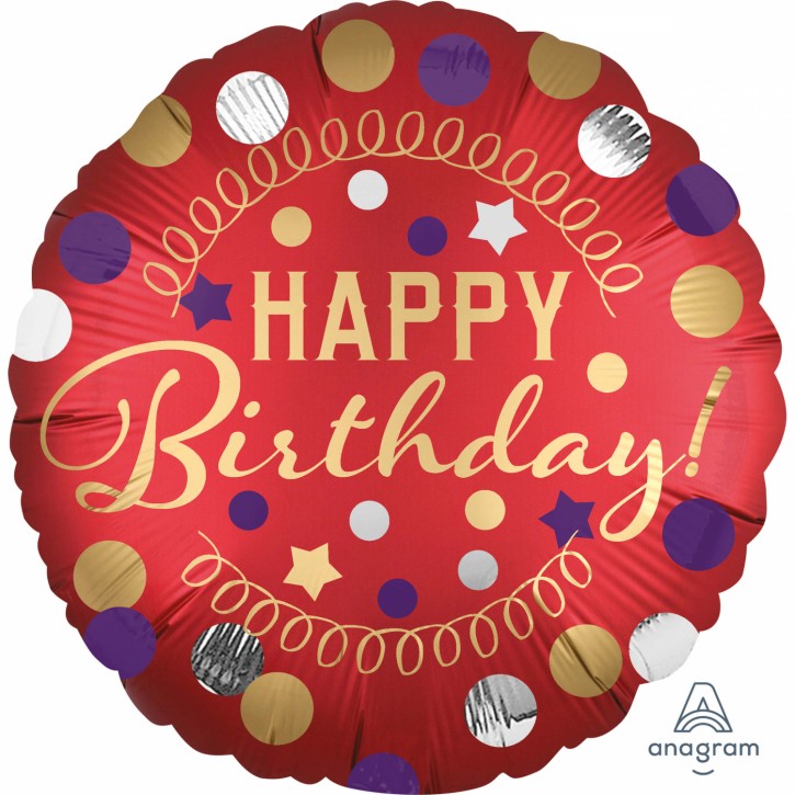 Folienballon Rot Satin - Happy Birthday (45cm)