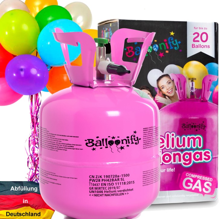 Ballongas-Flasche mit Helium für 20 Ballons + 25 Luftballons