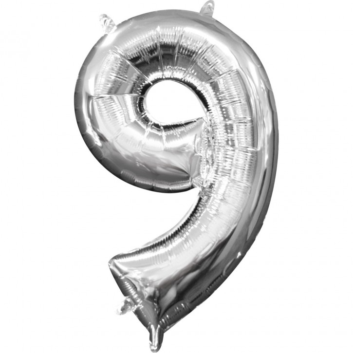 Air-Filled Folienballon Silber - "9" (40cm)