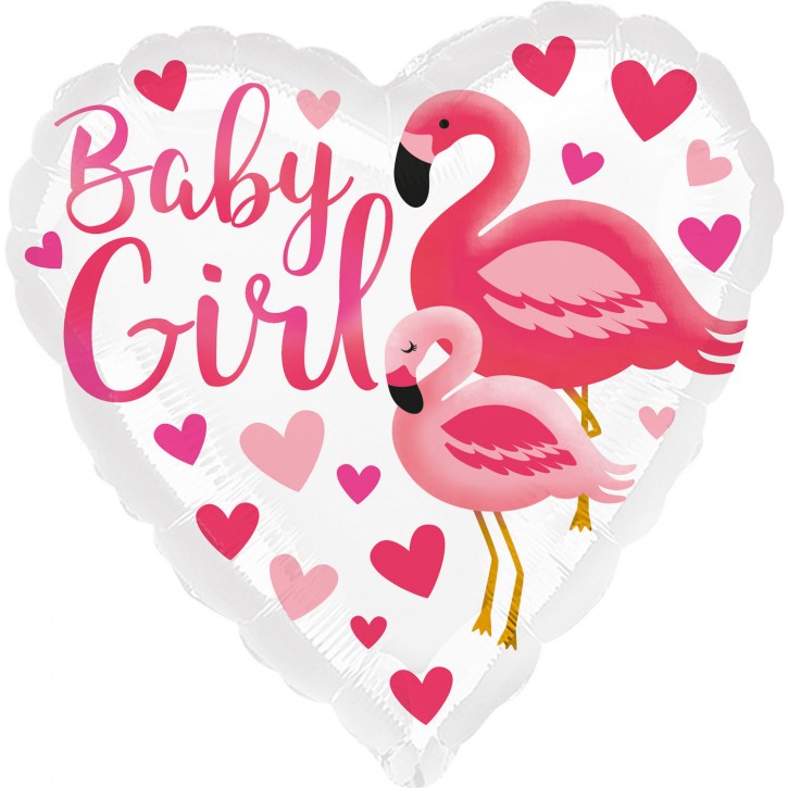 Folienballon Herz - Flamingo Baby Girl (43cm)