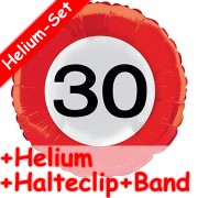Folienballon 30. Geburtstag - Verkehrsschild-Design - Mit Helium, Klammer und Band