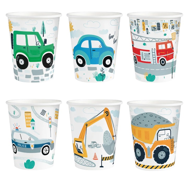 6 Party-Becher Fahrzeuge