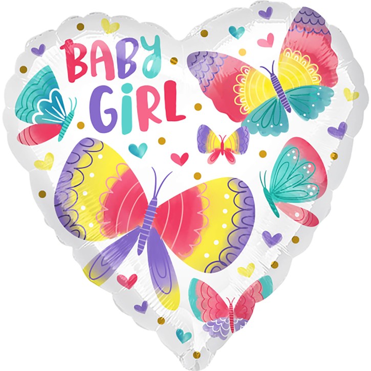 Folienballon Herz - Schmetterlinge Baby Girl (43cm)