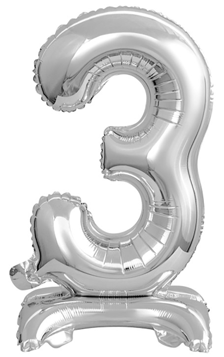 Stehender Mini-Folienballon in Silber - Zahl 3