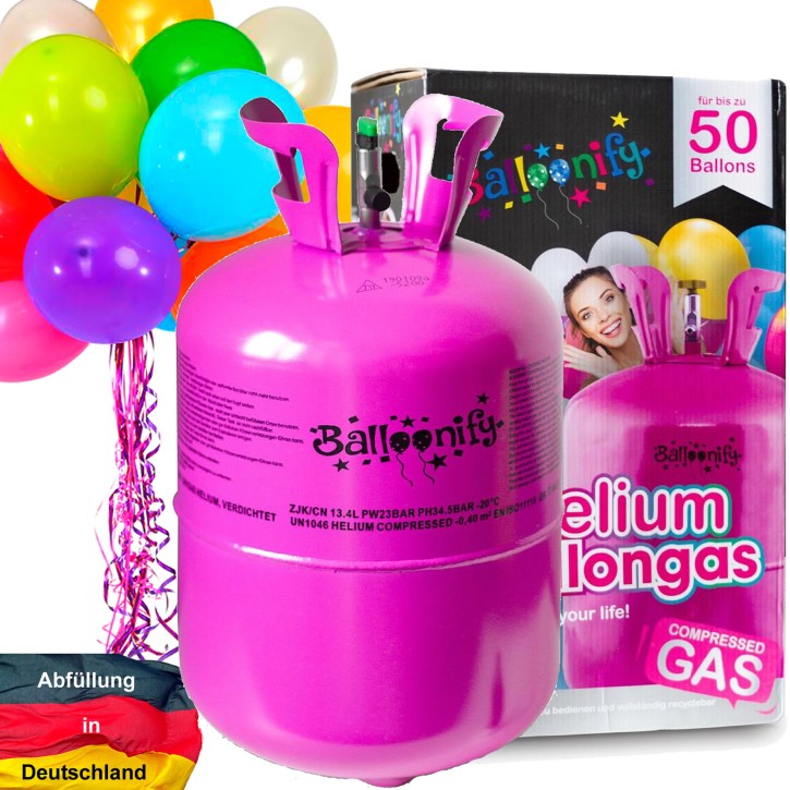 Ballongas-Flasche mit Helium für 50 Ballons + 50 Luftballons