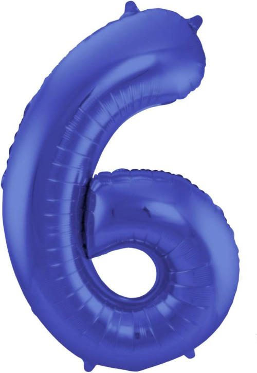 Folienballon Zahl 6 - in Matt-Blau-Metallic