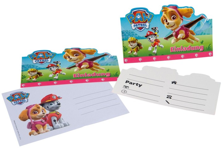 6 Einladungskarten Paw Patrol Pink