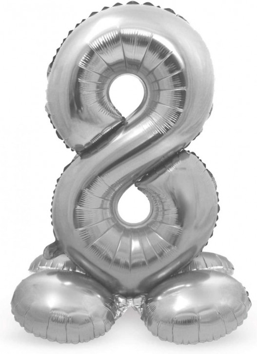 Stehender Folienballon in Silber - Zahl 8
