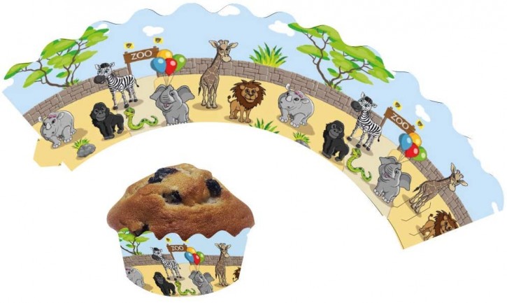 12 Cupcake Deko-Banderolen Zoo & Zootiere