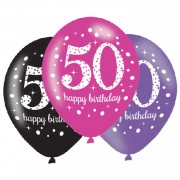 6 Luftballons 50. Geburtstag - Sparkling Pink