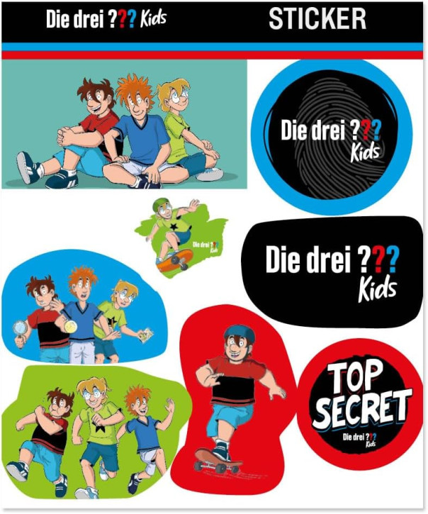 1 Sticker-Bogen Die drei Fragezeichen