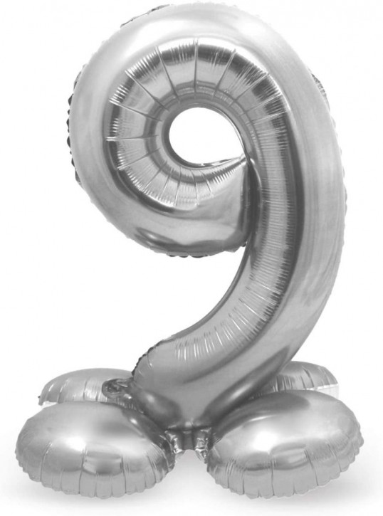Stehender Folienballon in Silber - Zahl 9