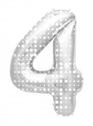 Folienballon Zahl 4 - in Silber - mit Muster