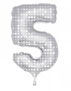 Folienballon Zahl 5 - in Silber - mit Muster