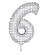 Folienballon Zahl 6 - in Silber - mit Muster