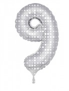 Folienballon Zahl 9 - in Silber - mit Muster