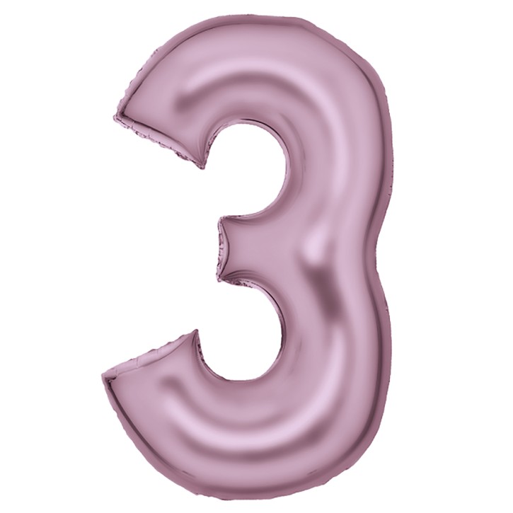 Folienballon Zahl 3 - Pastell Pink Seidenmatt