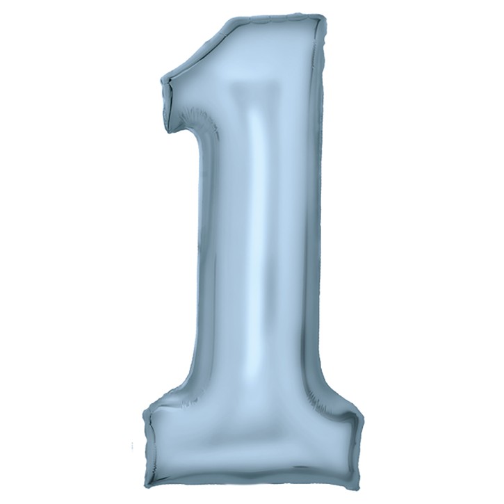 Folienballon Zahl 1 - Pastell Blau Seidenmatt