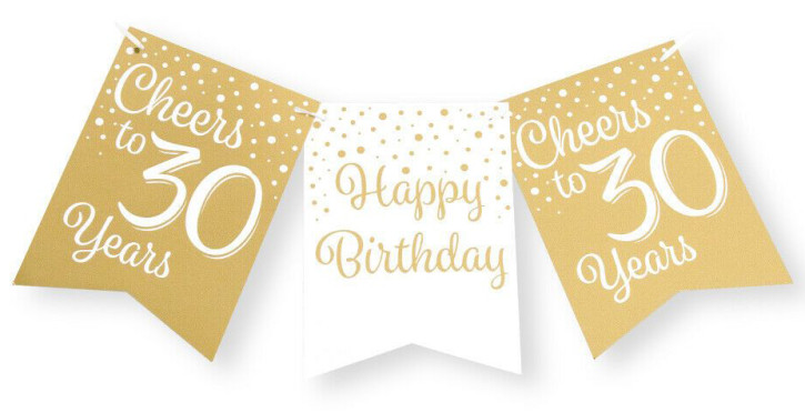 Wimpelkette 30. Geburtstag - Gold weiß