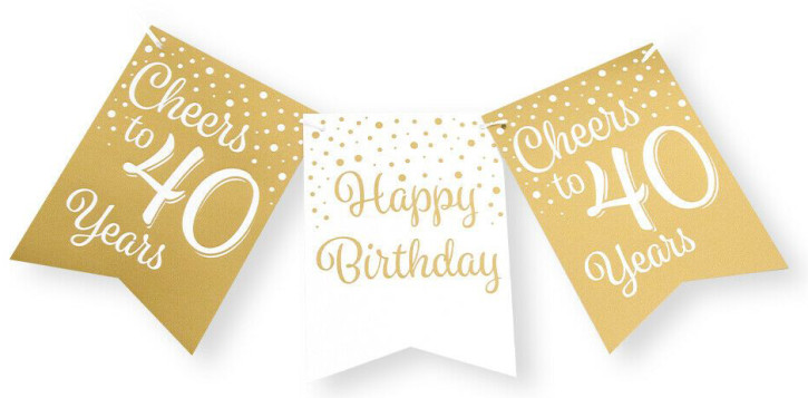 Wimpelkette 40. Geburtstag - Gold weiß