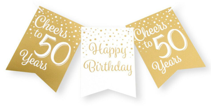 Wimpelkette 50. Geburtstag - Gold weiß