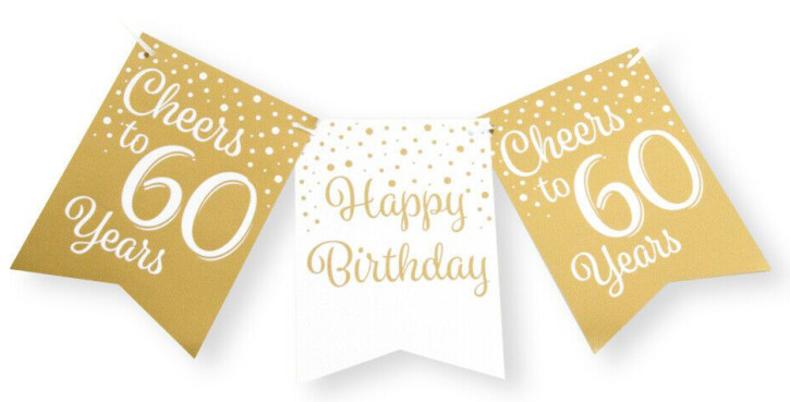 Wimpelkette 60. Geburtstag - Gold weiß