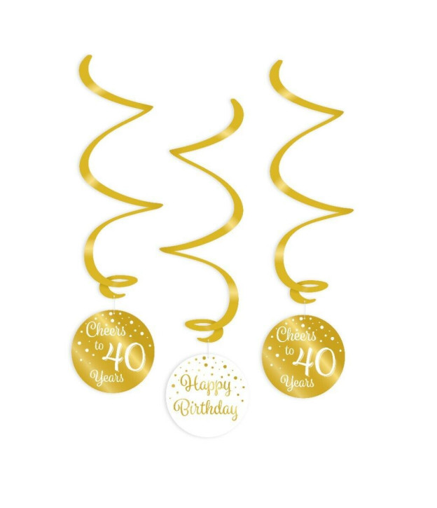 3 Deko-Wirbel 40. Geburtstag - Gold Weiß