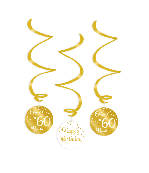 3 Deko-Wirbel 60. Geburtstag - Gold Weiß