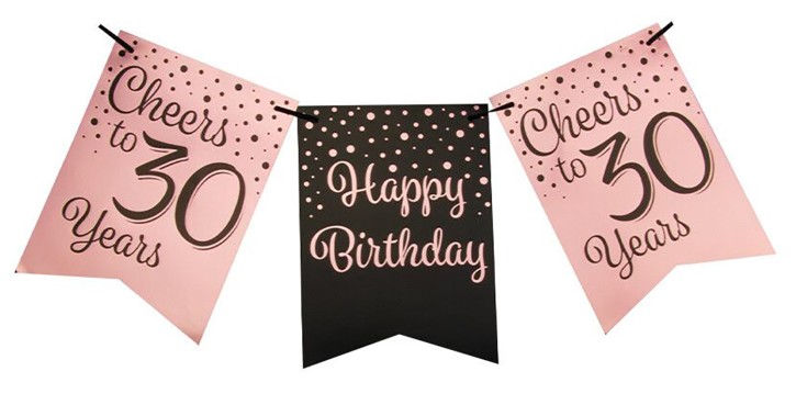 Wimpelkette 30. Geburtstag - Roségold Schwarz
