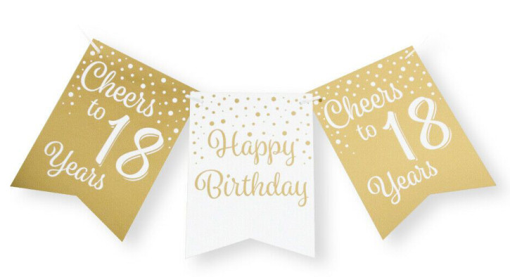 Wimpelkette 18. Geburtstag - Gold weiß