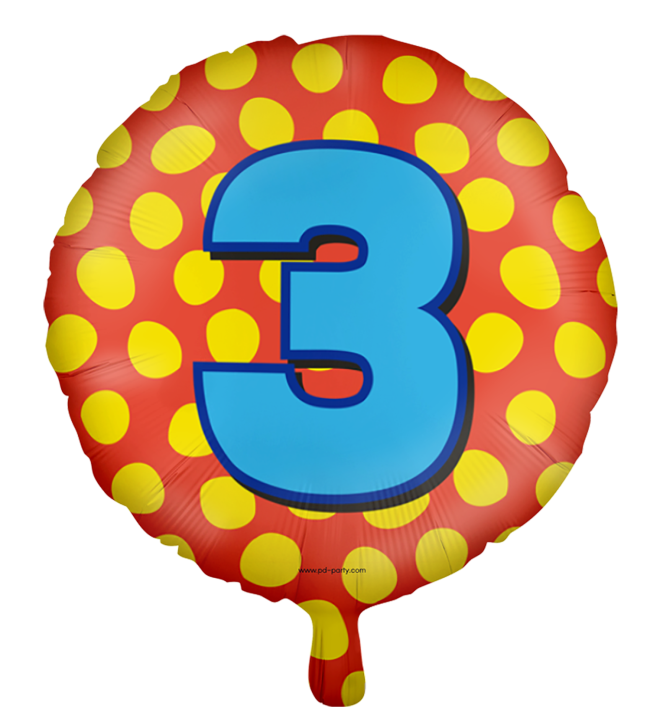 Runder Folienballon Bunt - Zahl 3