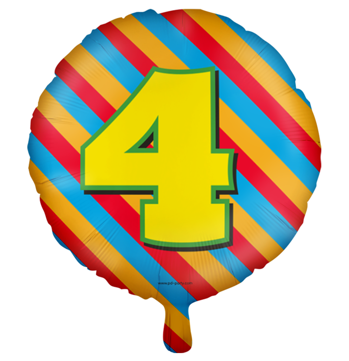 Runder Folienballon Bunt - Zahl 4
