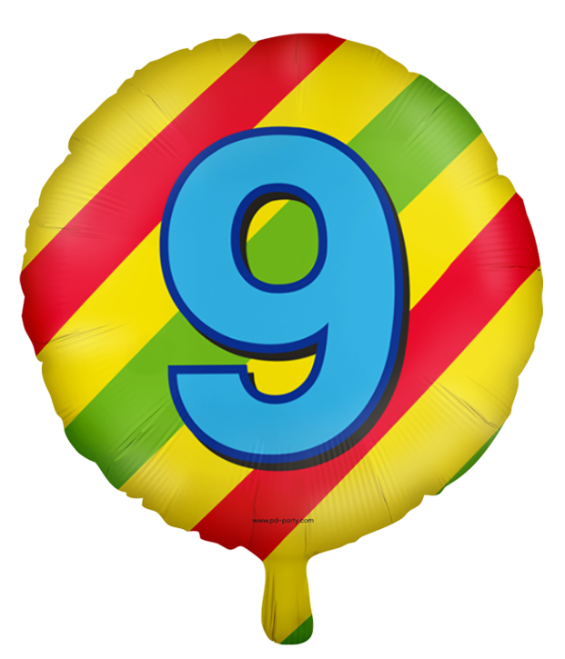 Runder Folienballon Bunt - Zahl 9