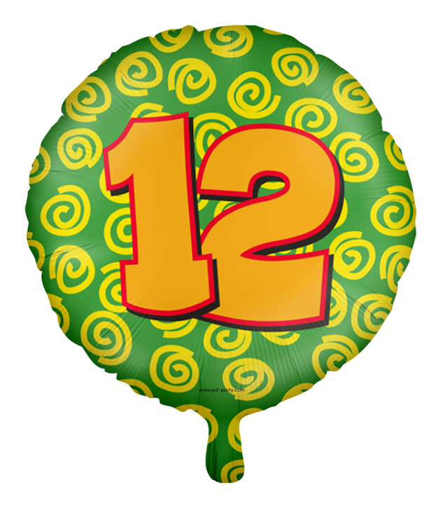 Runder Folienballon Bunt - Zahl 12