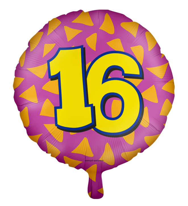 Runder Folienballon Bunt - Zahl 16