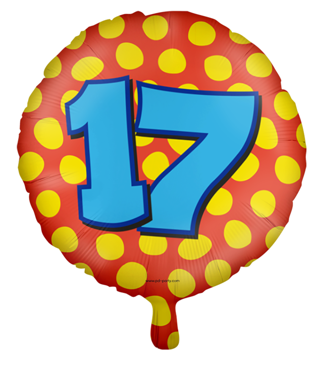 Runder Folienballon Bunt - Zahl 17