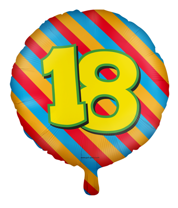 Runder Folienballon Bunt - Zahl 18