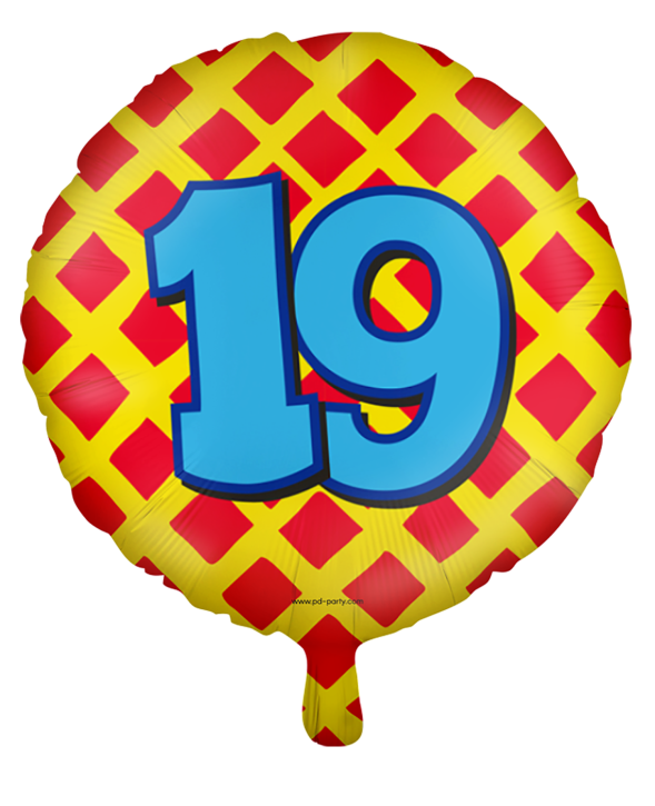 Runder Folienballon Bunt - Zahl 19
