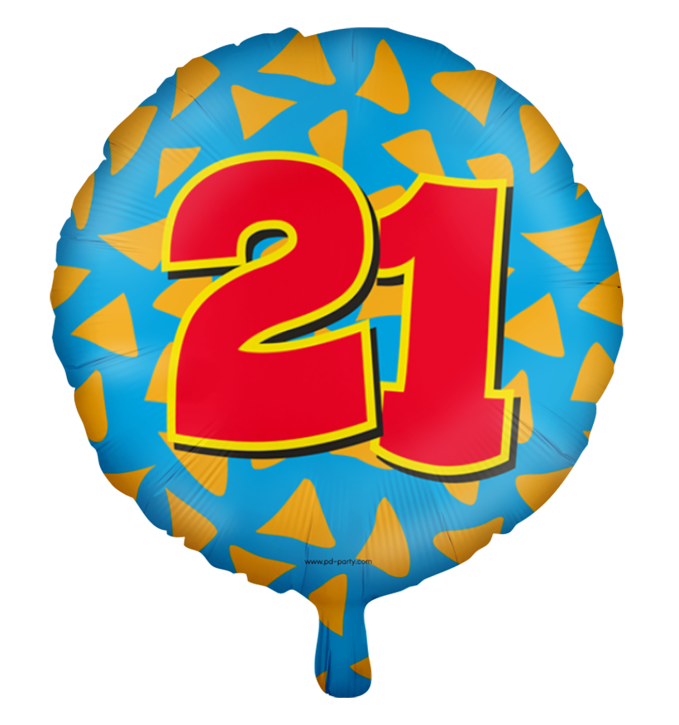 Runder Folienballon Bunt - Zahl 21